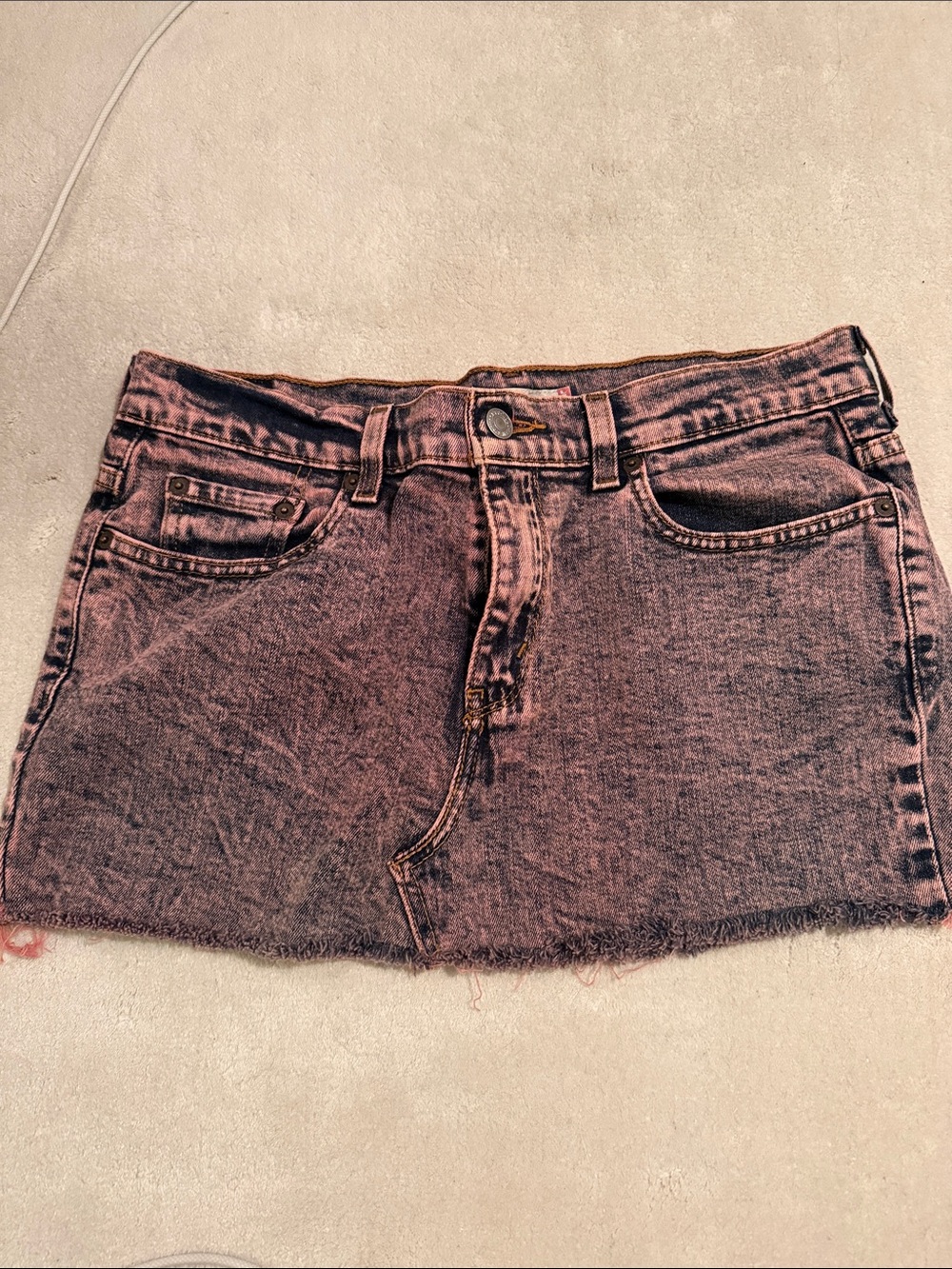 Vintage Acid-Wash Pink Denim Mini Skirt with Raw Hem